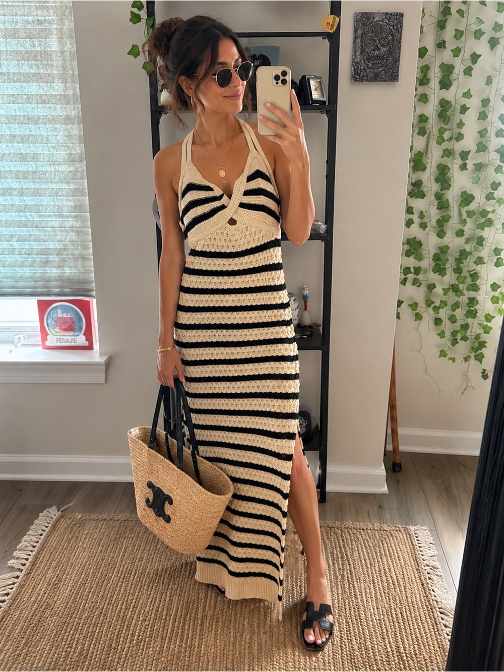 House of Harlow 1960 Crochet Halter Maxi Dress in Black & Cream - Picture 1 of 4